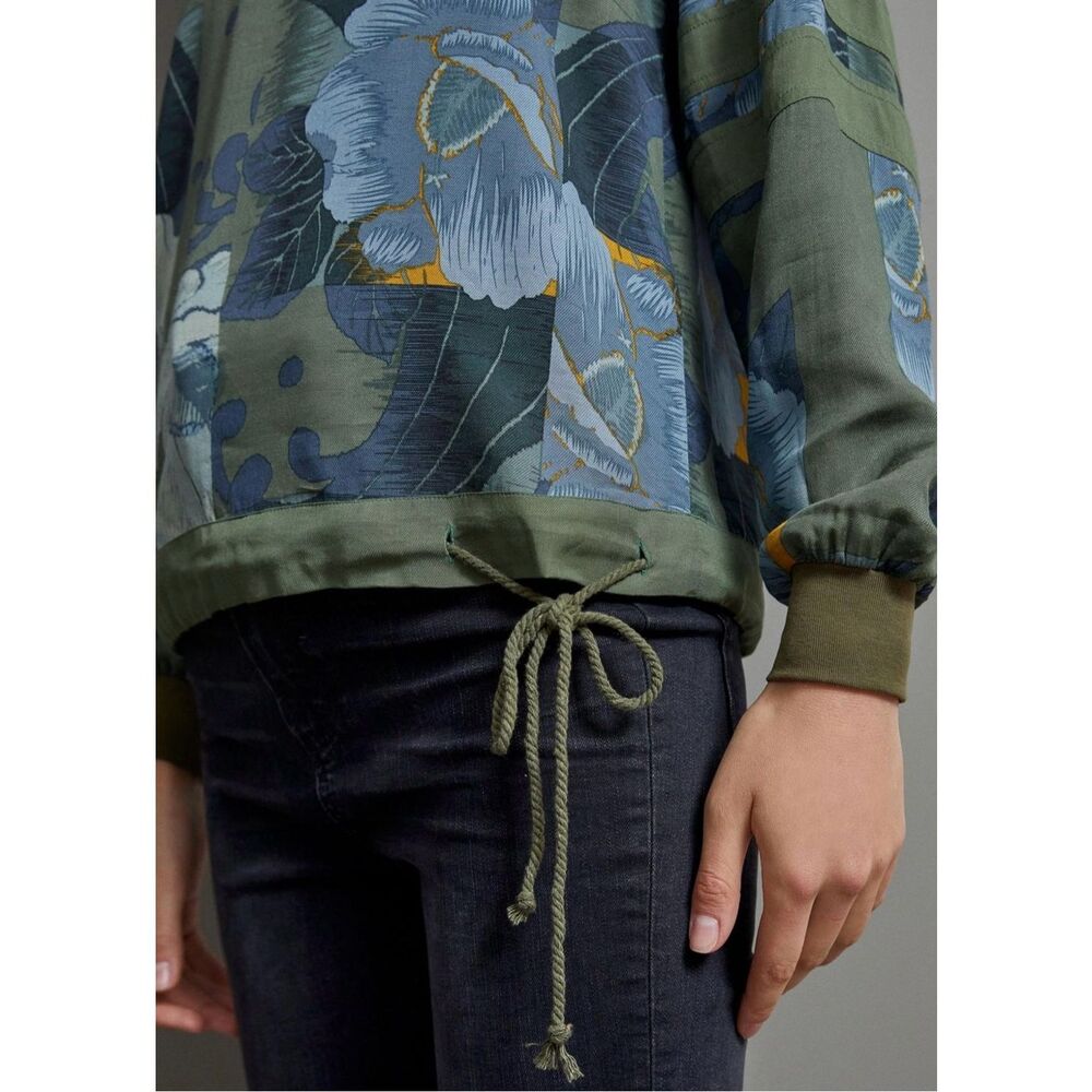 Anthropologie Tiny Ivy Blouse Long Sleeve Camo Floral Tropical Boho Green - Picture 9 of 10